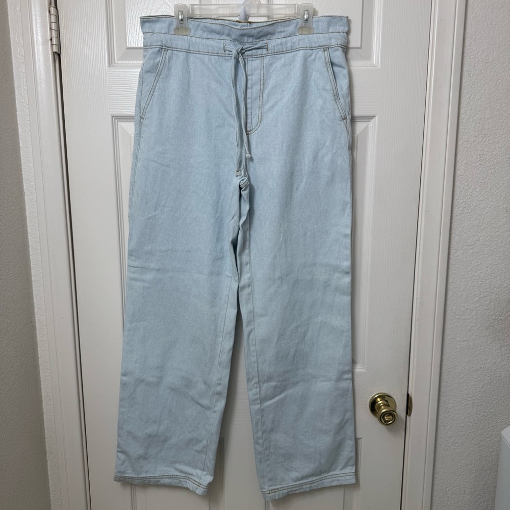 Universal Thread Pullon Jeans Light Blue Denim Drawstring Wide Leg Pants Size 2R